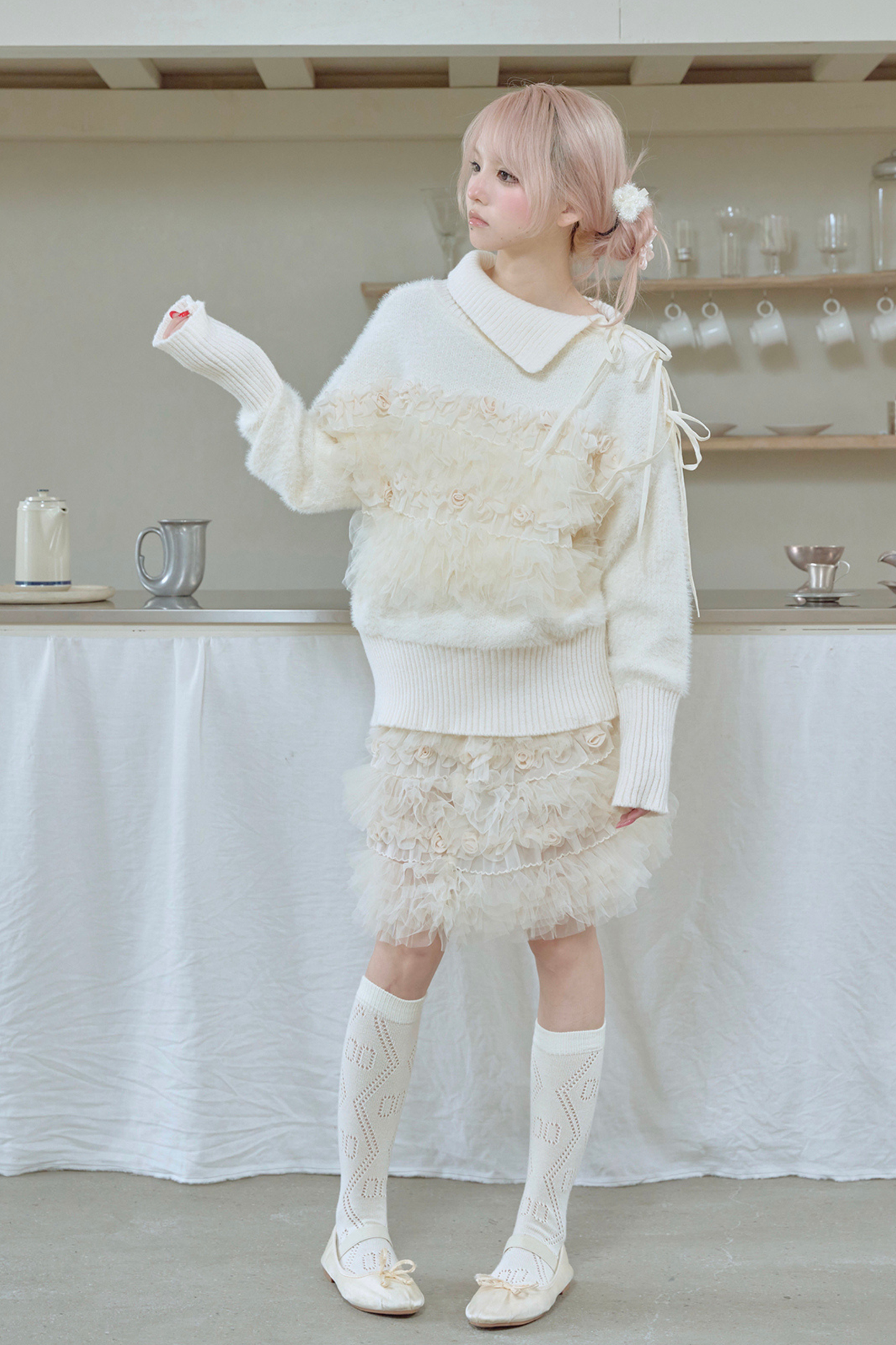 Rose Pleated Lace Sweater