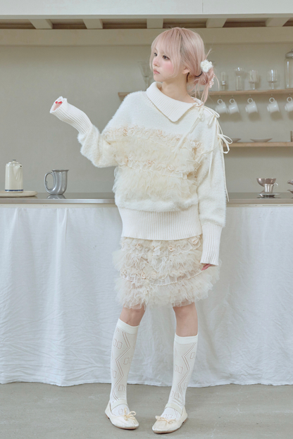 Rose Pleated Lace Sweater