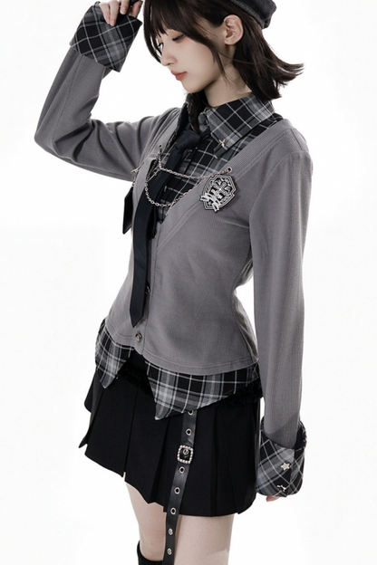 カレッジロールアップシャツ+スカート+ネクタイ