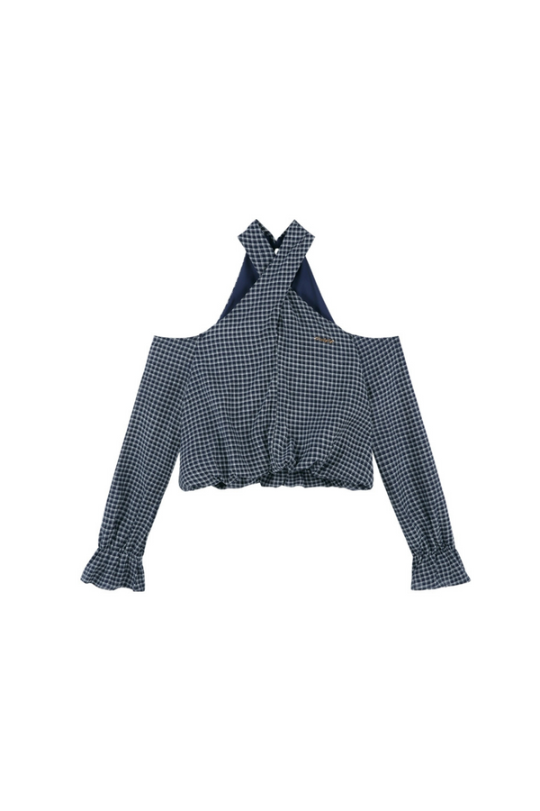 Chemise bustier à carreaux + jupe en jean
