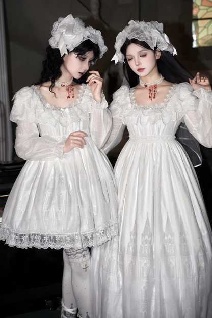 ゴシックツインズロリータドレス＋ハンドスリーブ＋ネックレス＋ヘッドバンド＋ベール＋コルセット＋取り外し可能カーテン＋コサージュ