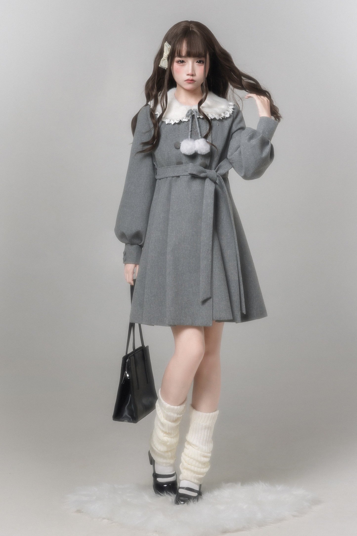 スイートフレアコート+スカート+シャツ+ベレー帽