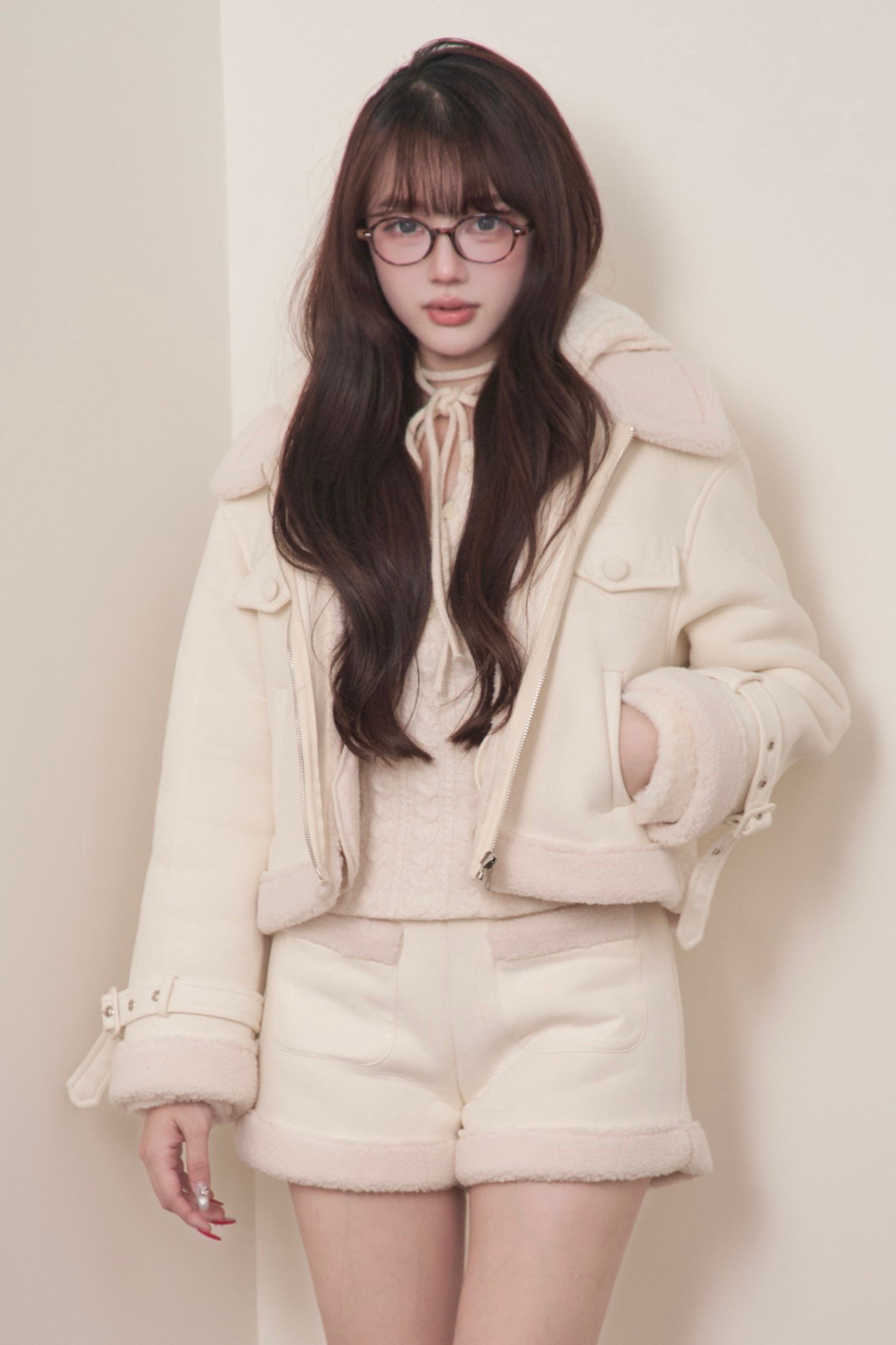 ファーショートコート+ショートパンツ