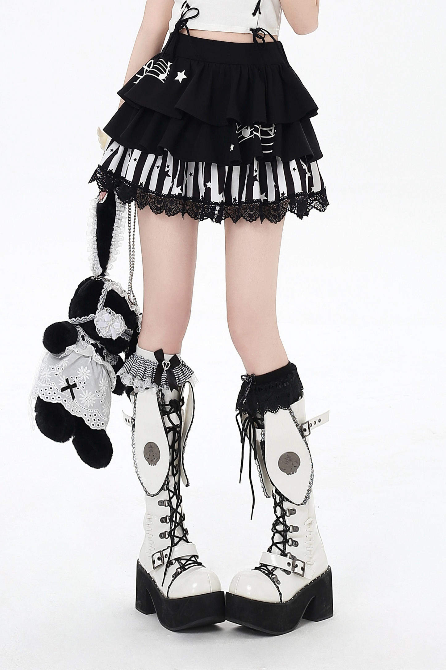 モノクロレースケーキスカート