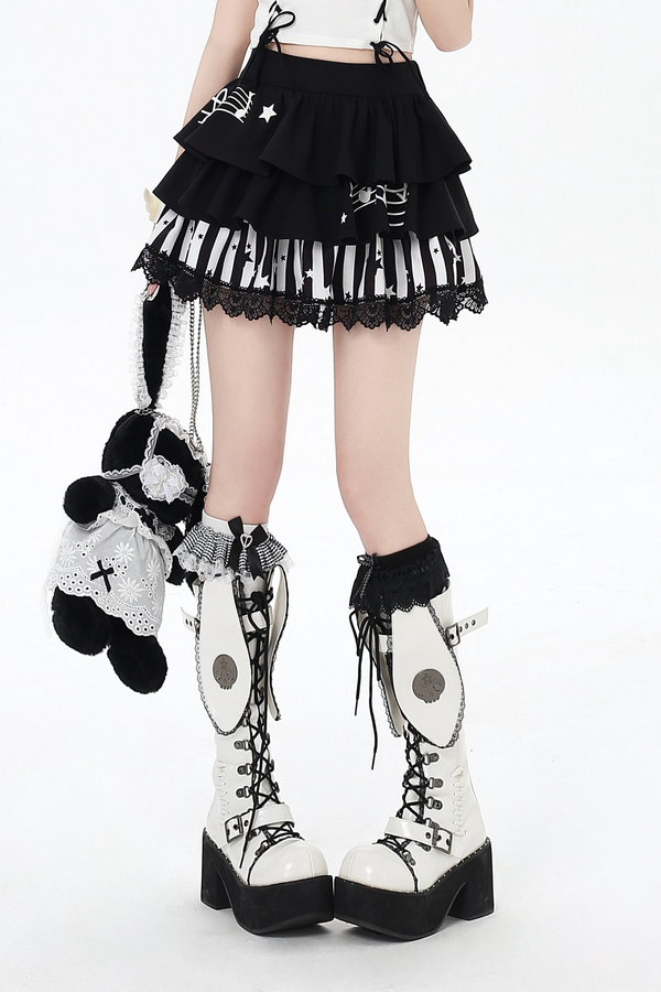 モノクロレースケーキスカート