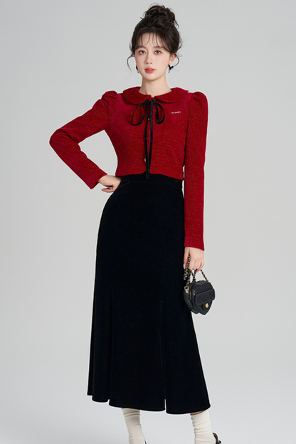 フレンチラメニットトップス+マーメイドスカート