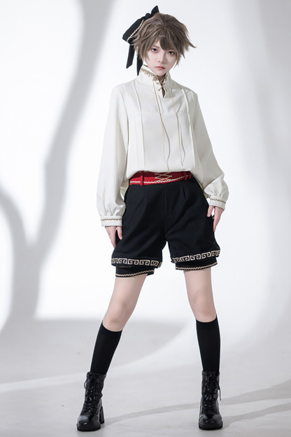 レトロスタンドカラーシャツ+ハーフパンツ+ジャケット