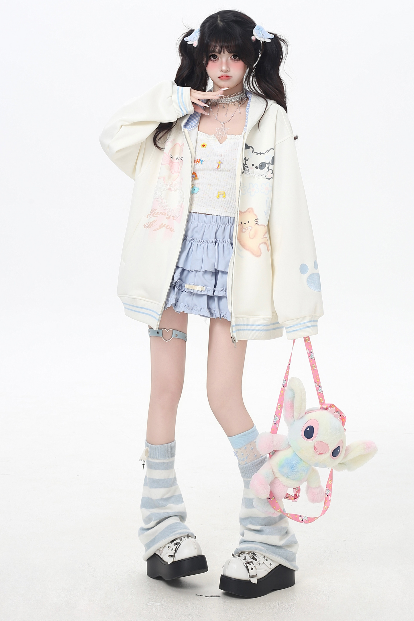 Animal Illustration Loose Zip Hoodie