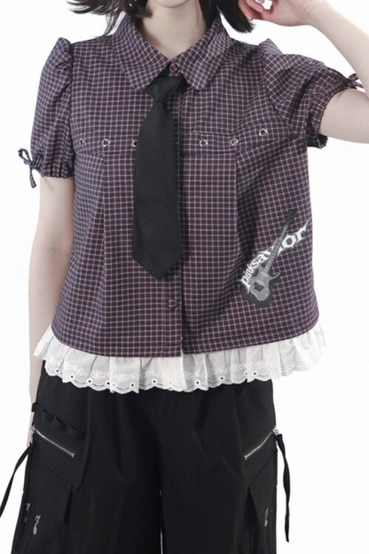 Puff Sleeve Shirt + Shorts + Tie