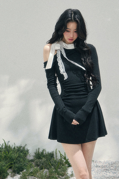 フレンチレースオフショルダードレス