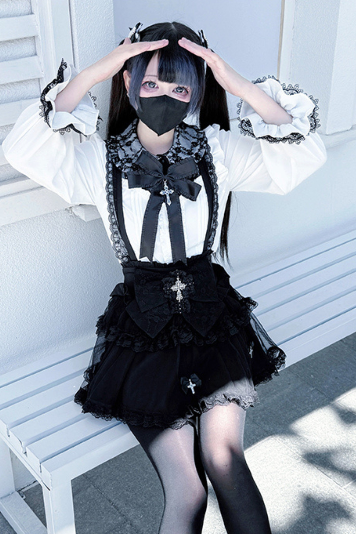 Dark windcloth shirt + skirt + ribbon