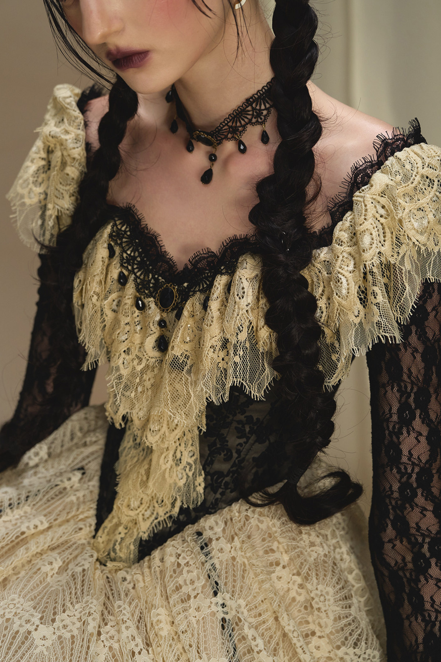 レースメイドレトロウエストフランスドレス