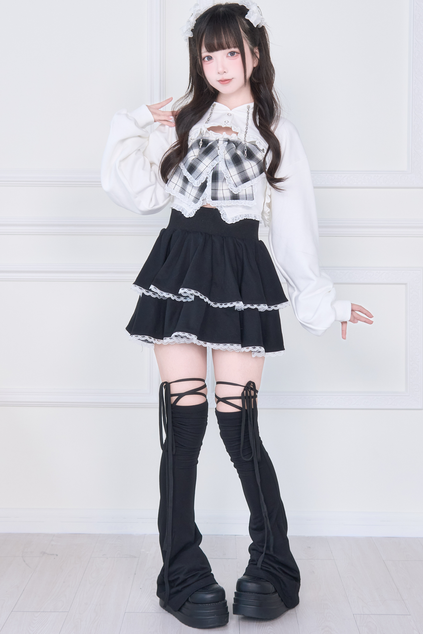 リボンベスト+ショートスウェット