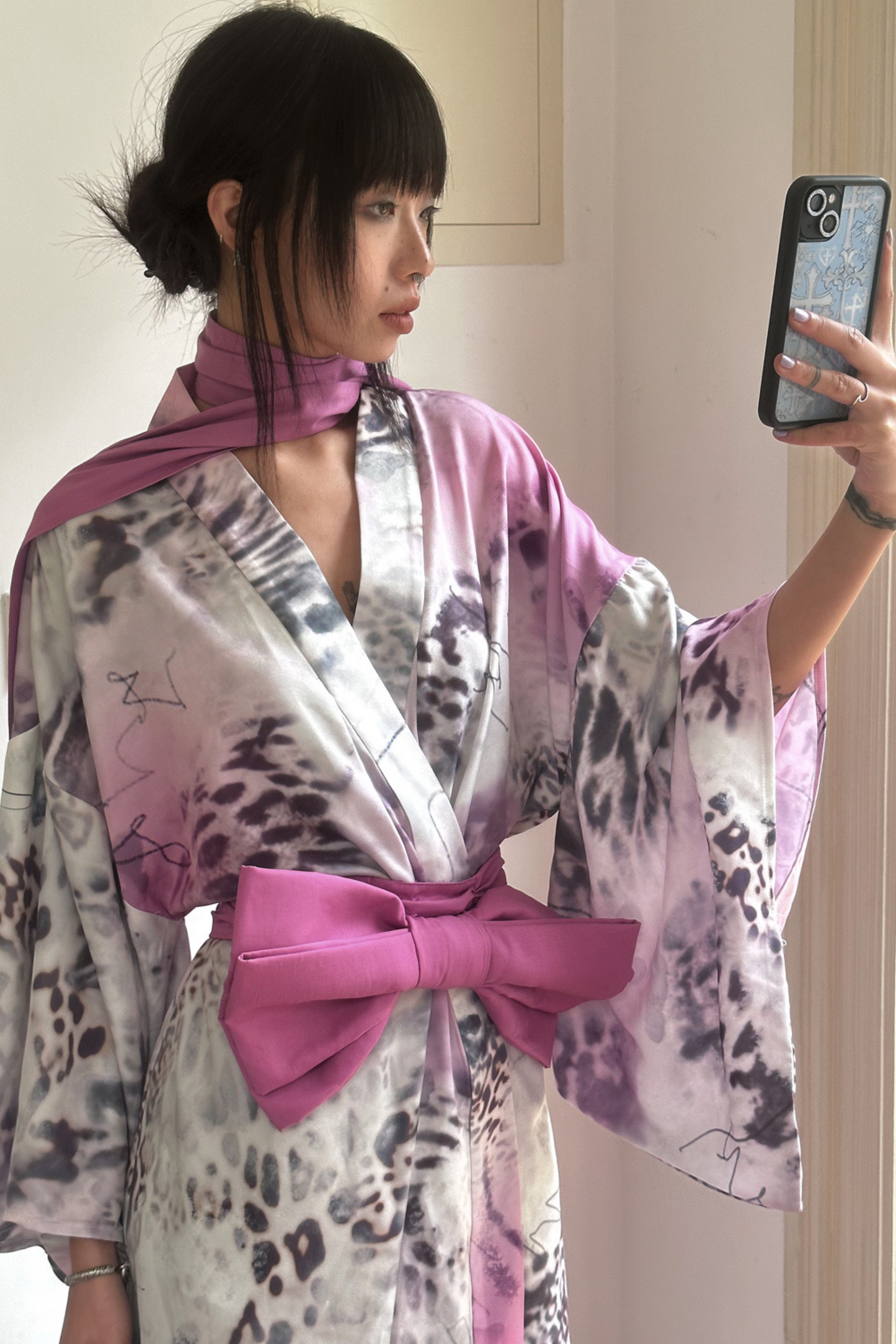 ヒョウ柄浴衣+リボン帯