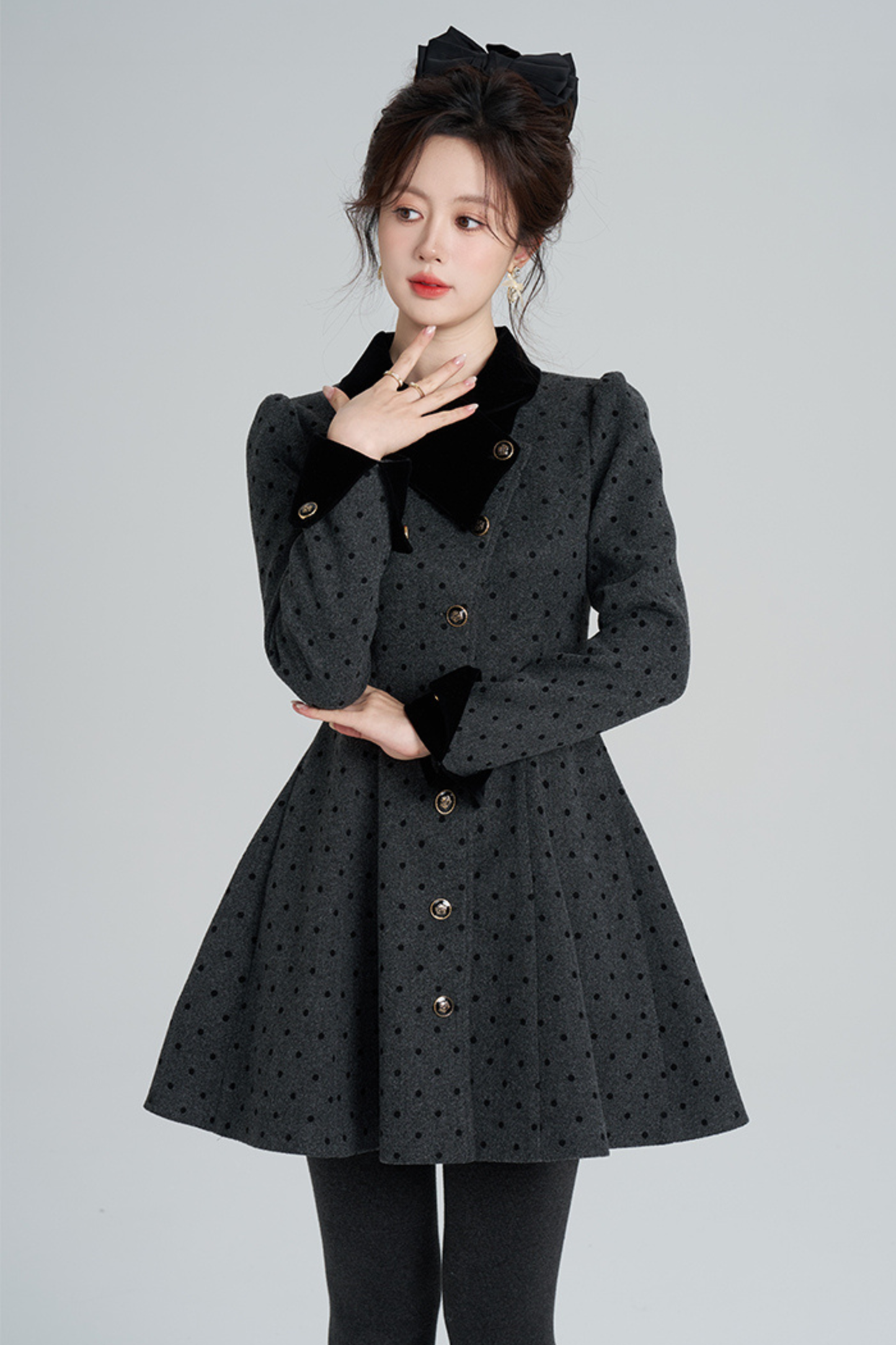フレンチグレイポルカドットウールンコート
