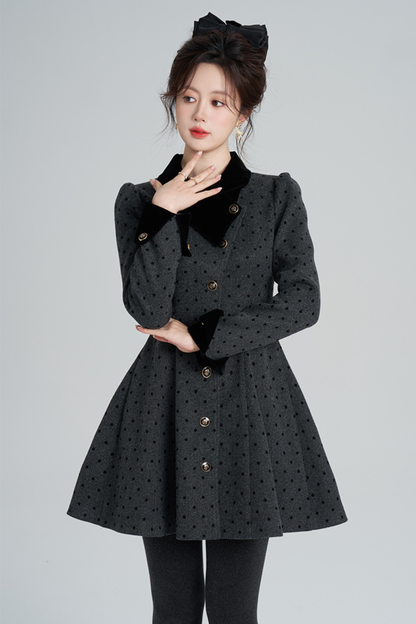フレンチグレイポルカドットウールンコート