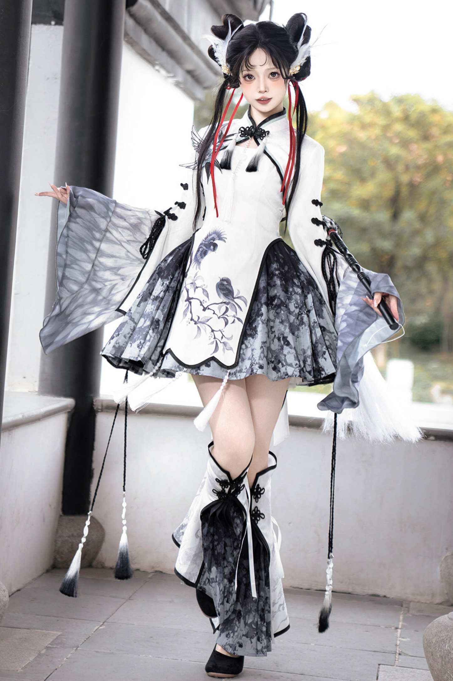 チャイナビッグスリーブケープ+シャツ+ロングスカート+ウエストベルト+チャイナトップス+スカート+キャミソールドレス+レッグウォーマー