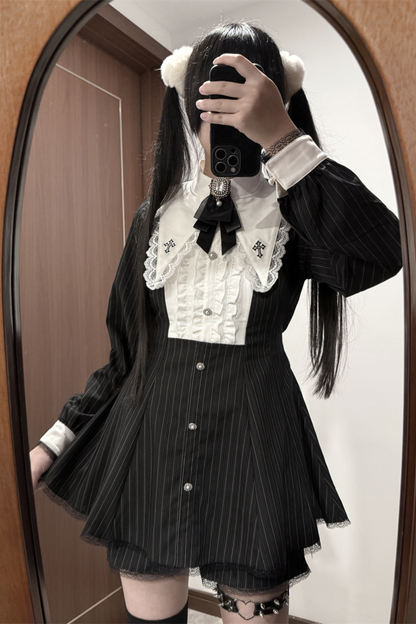 Cross Ruffle Collar Peplum Top + Shorts