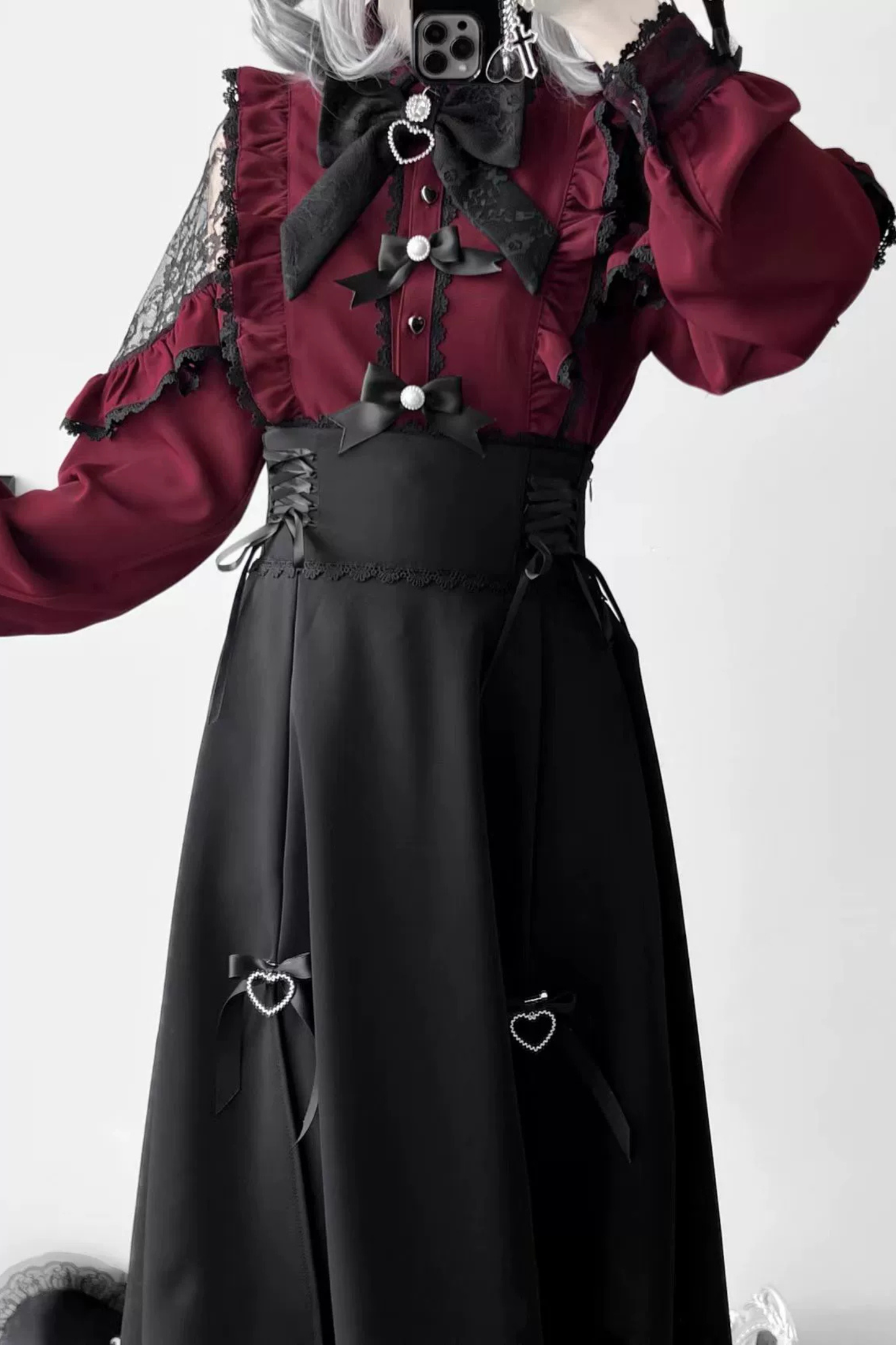 フレンチレーストリムシャツ+ロングスカート