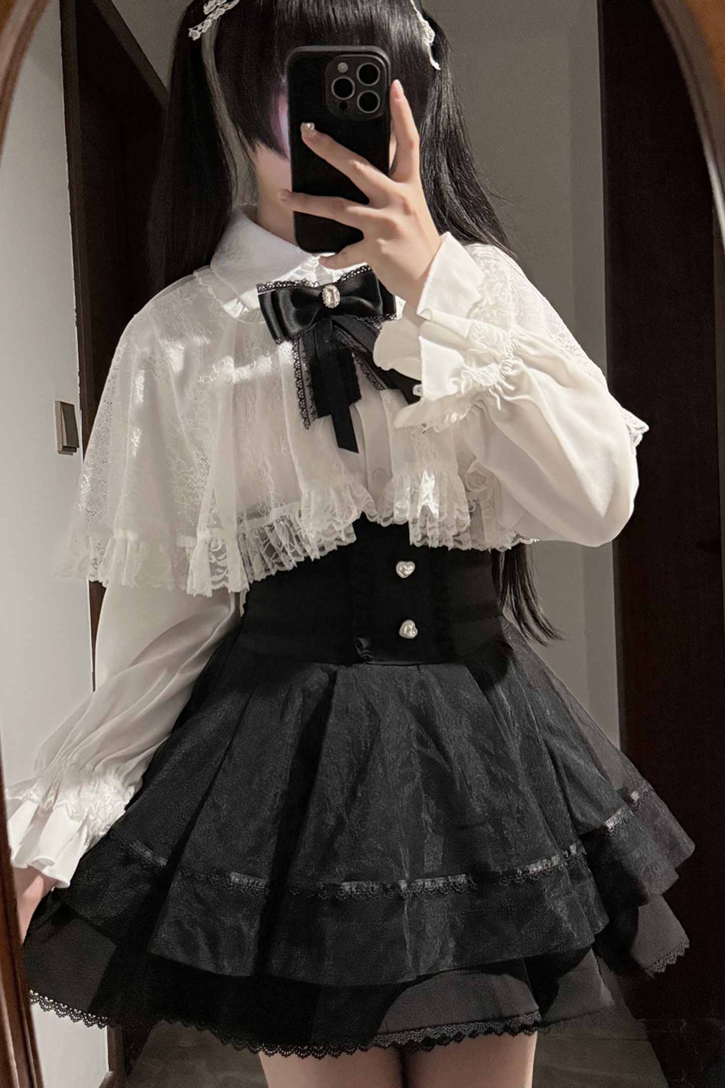 ファーフードマント+トップス+スカート