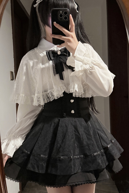 ファーフードマント+トップス+スカート