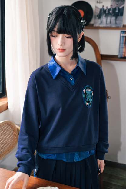 Faux Two-piece College Tops