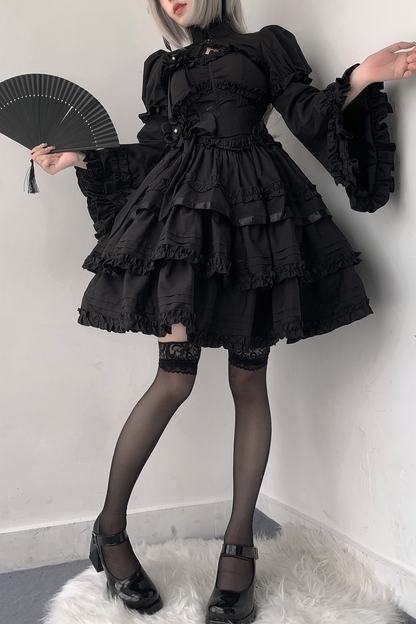 ゴシックレトロヘリンボーンウエストスリミングロリータドレス