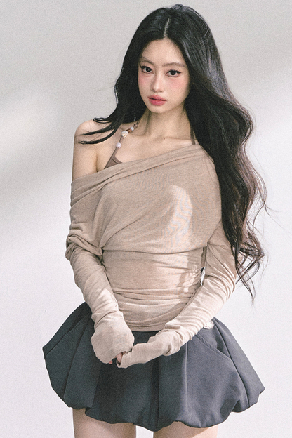 スリミングオフショルダートップス