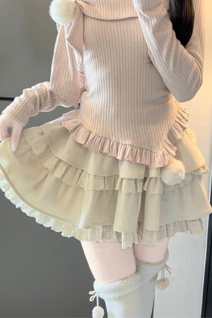 キャットオフショルダートップス+ケーキスカート