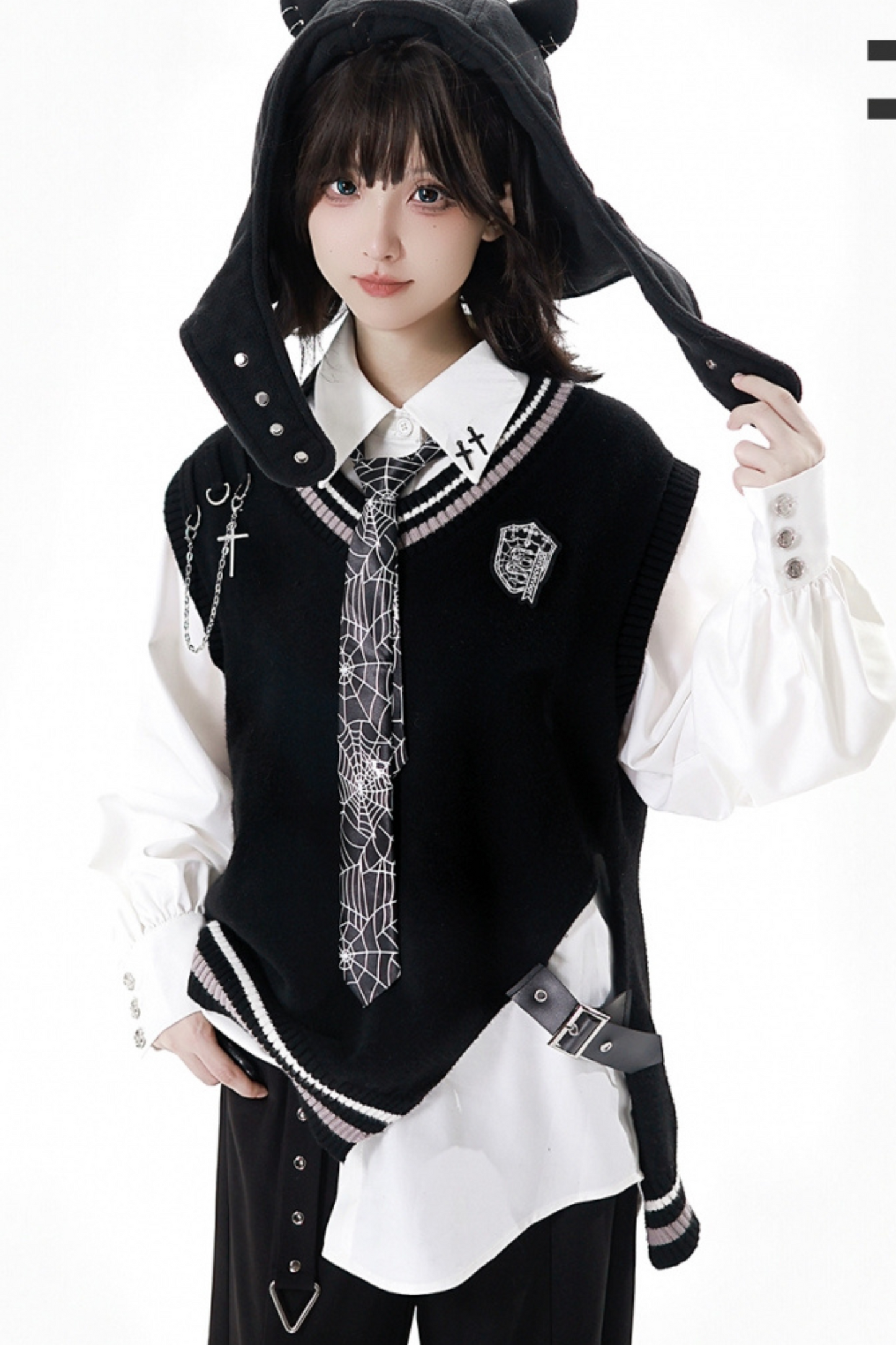 Dark Knight College vest + shirt + suspender skirt + pants + tie