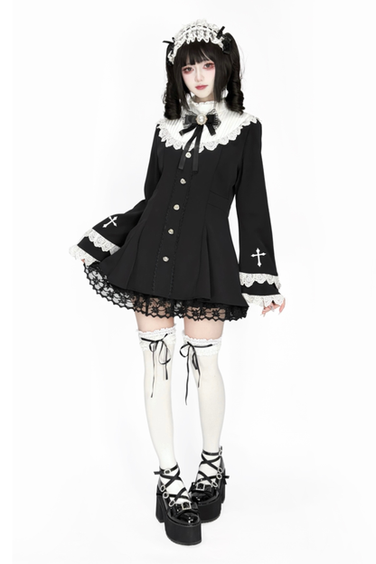 Cross Lace Flared Sleeve Dress