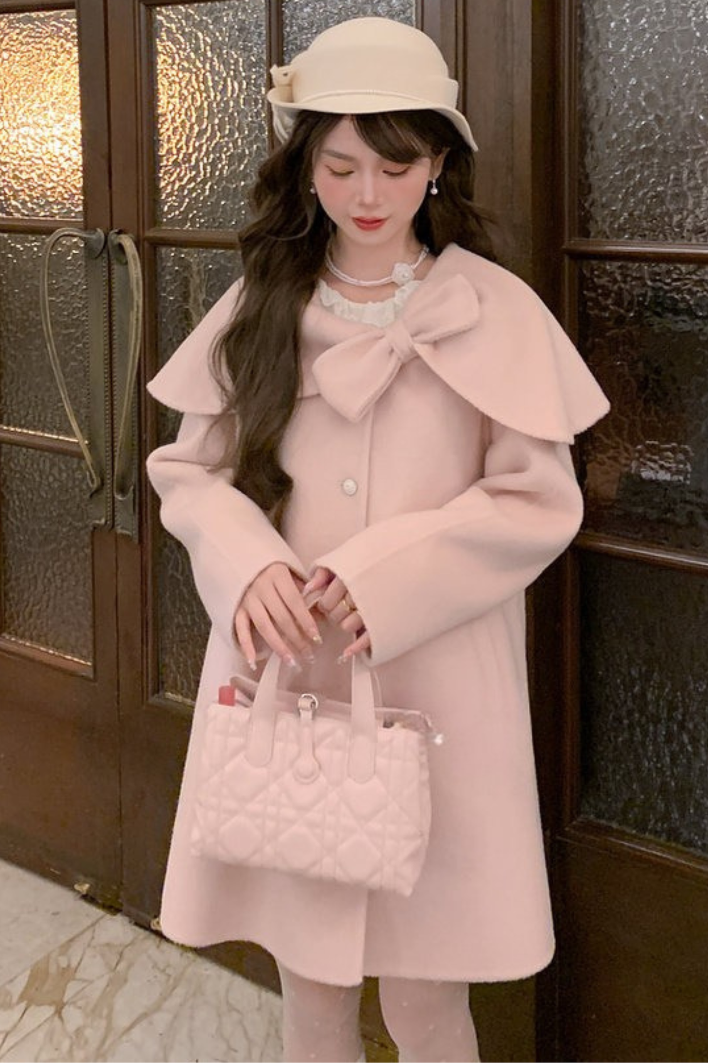 リボンビッグカラーフレアコート