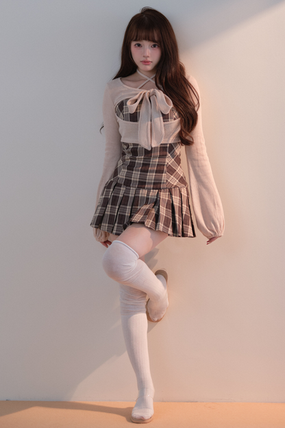 Plaid Dress + Short Knit Top