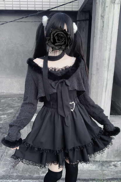 地雷サスペンダー スカート+ ショートカーディガン