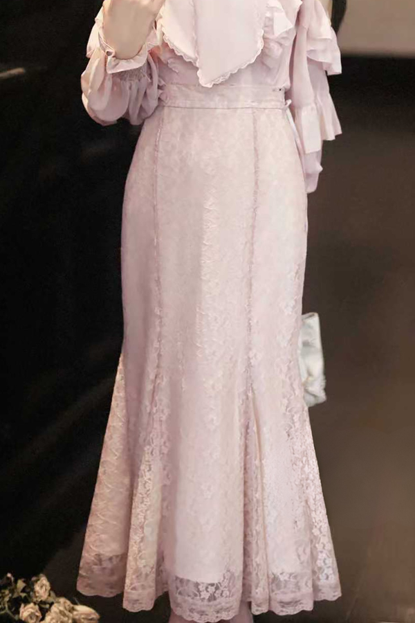 エレガントクリアシフォンビッグリボンシャツ+マーメイドスカート