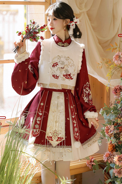 チャイナロリータレッドドレス+スカート+ベスト