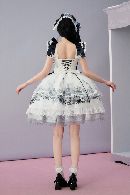 중국 디자인 플라잉 슬리브 로리타 원피스 + 리본