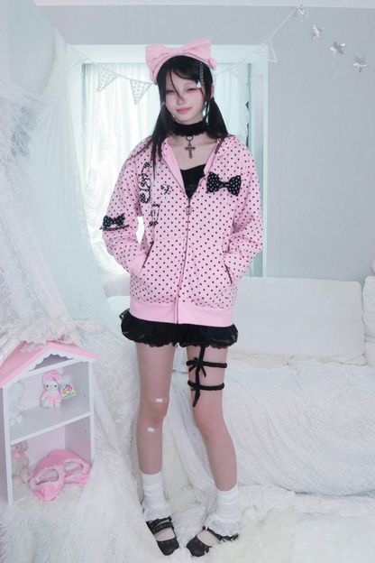 Y2Kガールドットバニーフードパーカー