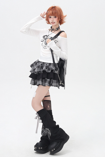 レザーオフショルダートップス