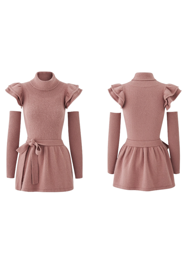 Sweet High Neck Flying Sleeve Knit Dress + Leg Warmers
