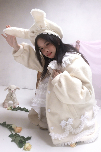 レースラビットイヤーベレー帽