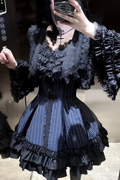 ダークテーラースリムゴシックロリータドレス+アウター