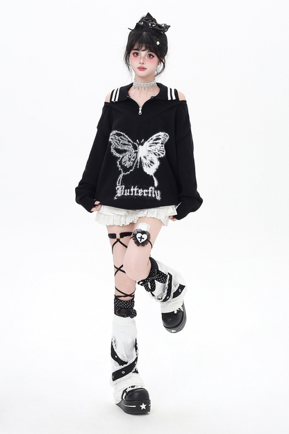 バタフライオフショルダーニットセーター