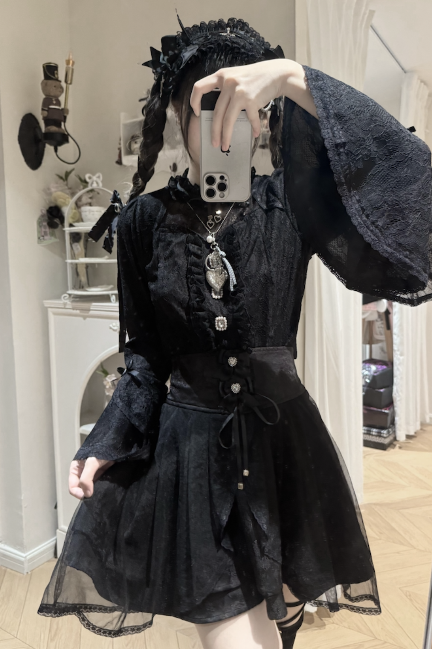 レースフレアスリーブブラウス+スカート