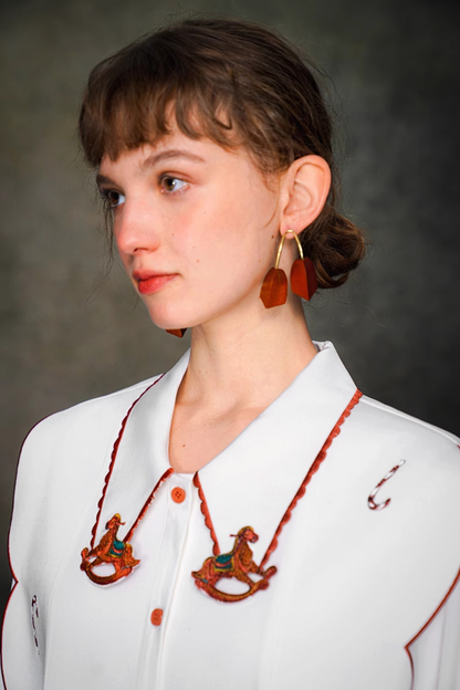 ステッチレトロコントラストホワイトシャツ