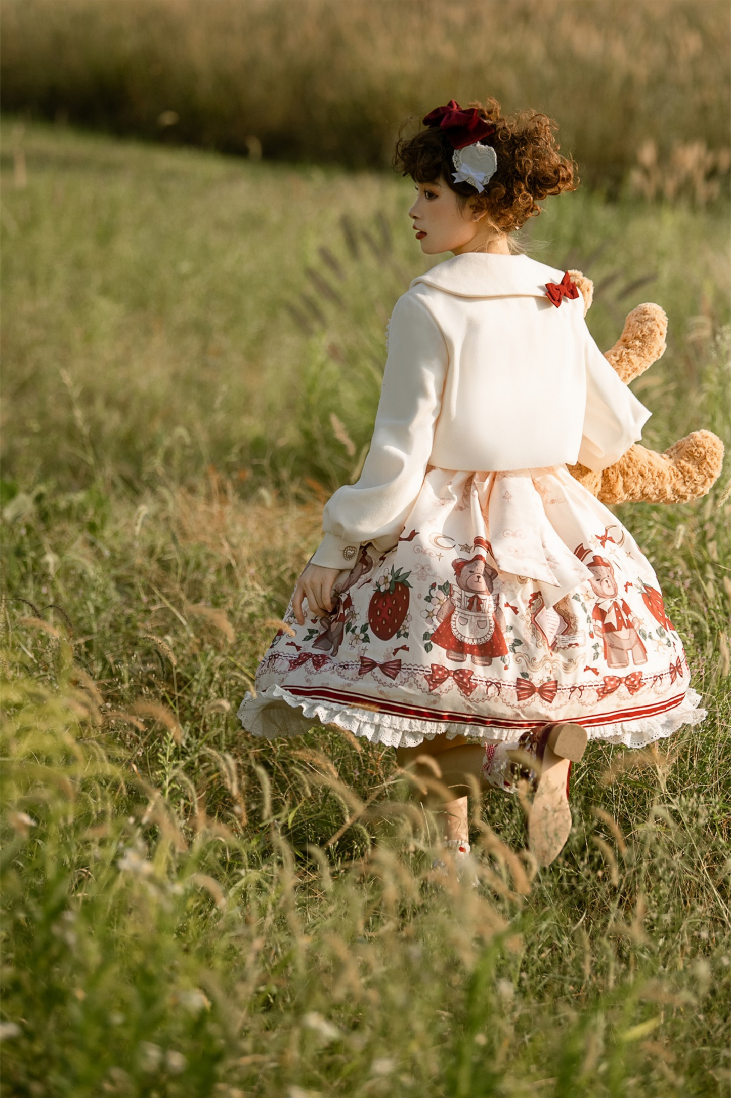 Bear Strawberry Doll Lolita Dress + Short Milk Jacket