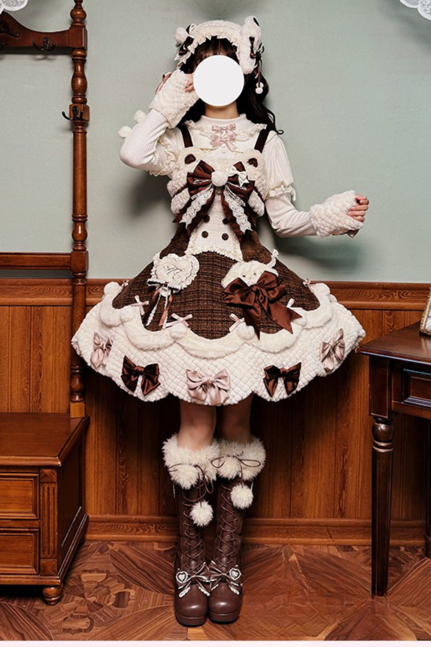 [Deadline for reservations: December 8] Frosted Sugar Rabbit Fur Ribbon Strap Dress