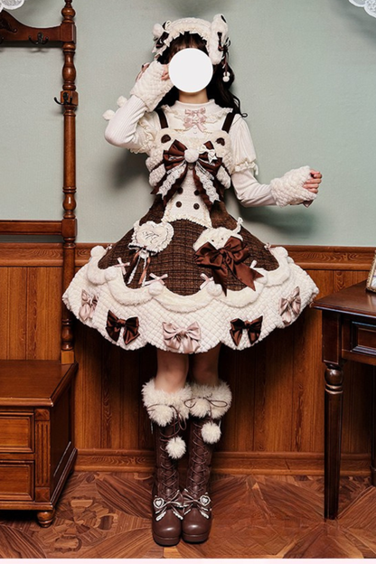 [Deadline for reservations: December 8] Frosted Sugar Rabbit Fur Ribbon Strap Dress