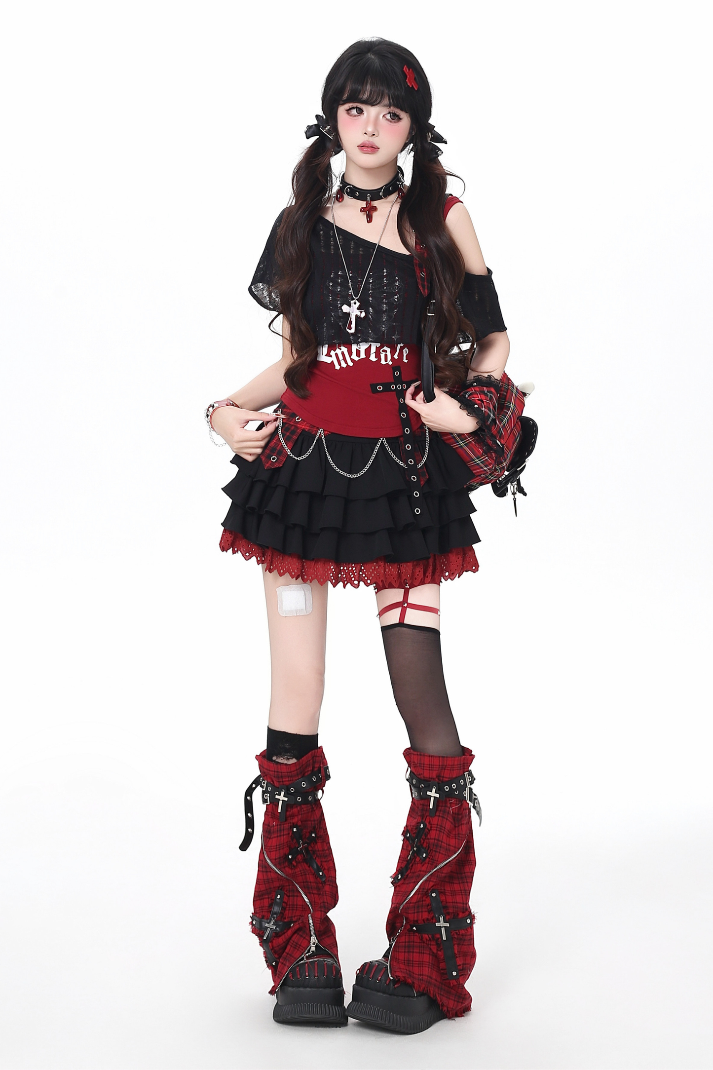Plaid Chain Tiered Skirt