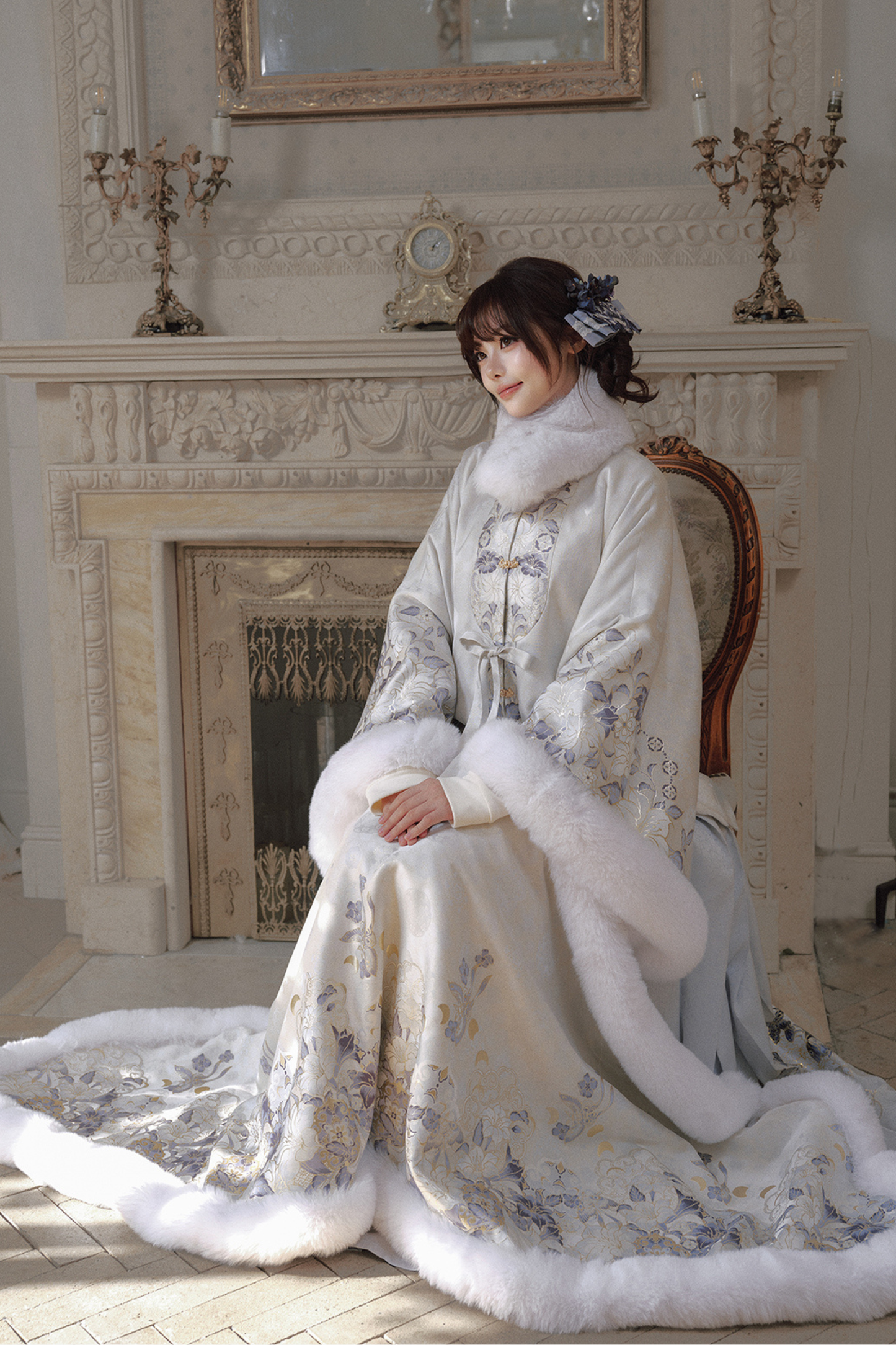 China Snow Fleece Jacket + Fur Shawl + Skirt